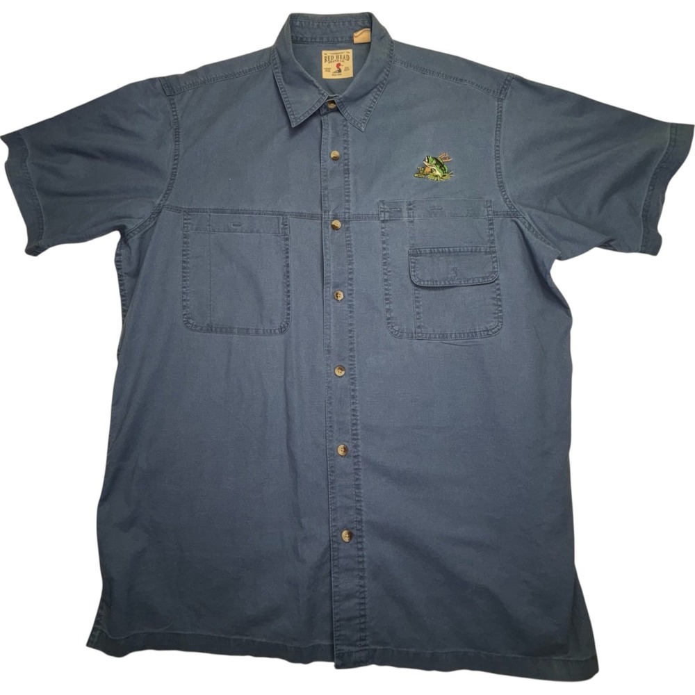 RedHead Fishing Shirt XL Blue Short Sleeve Button Up Bass Pro Outdoor Hiking